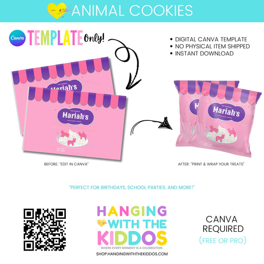 Animal Cookies Treat Bag Wrapper-Canva Template