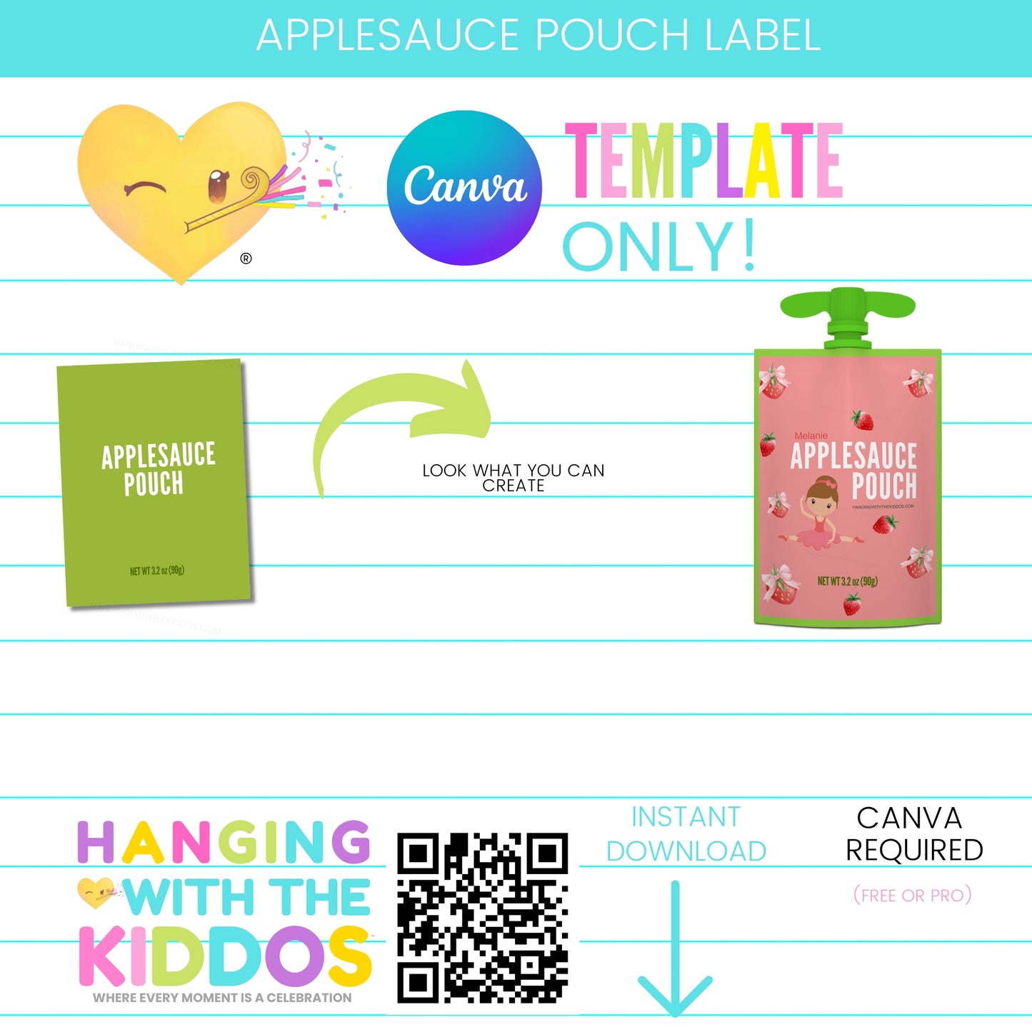 Applesauce pouch label template for 3.2oz snack pouches