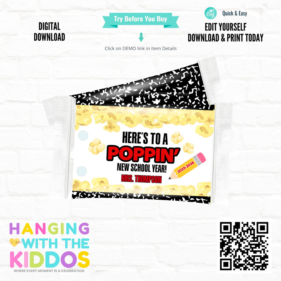 Back to School Popcorn Bag Wrapper Printable