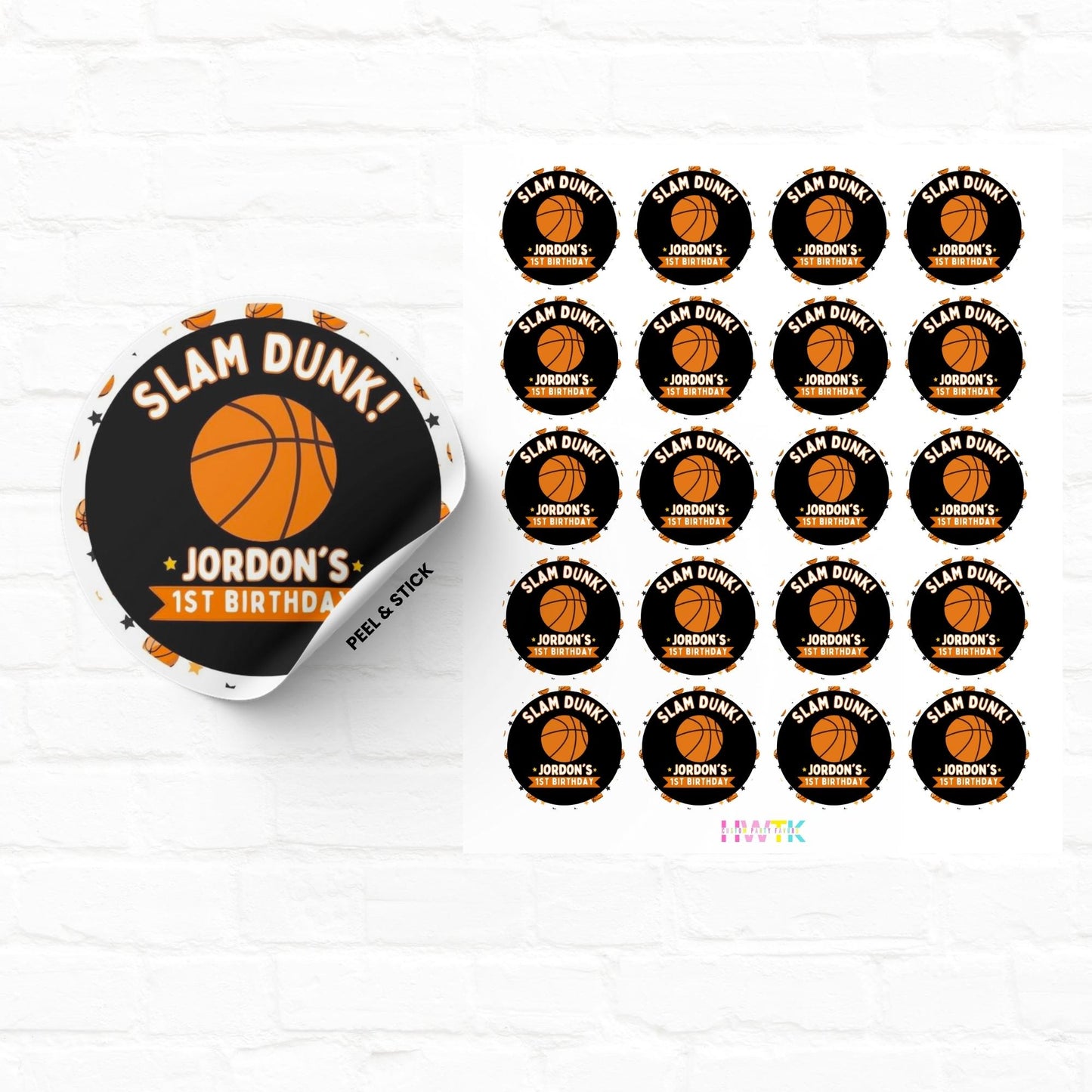 Basketball Party 2" Personalized Round Stickers