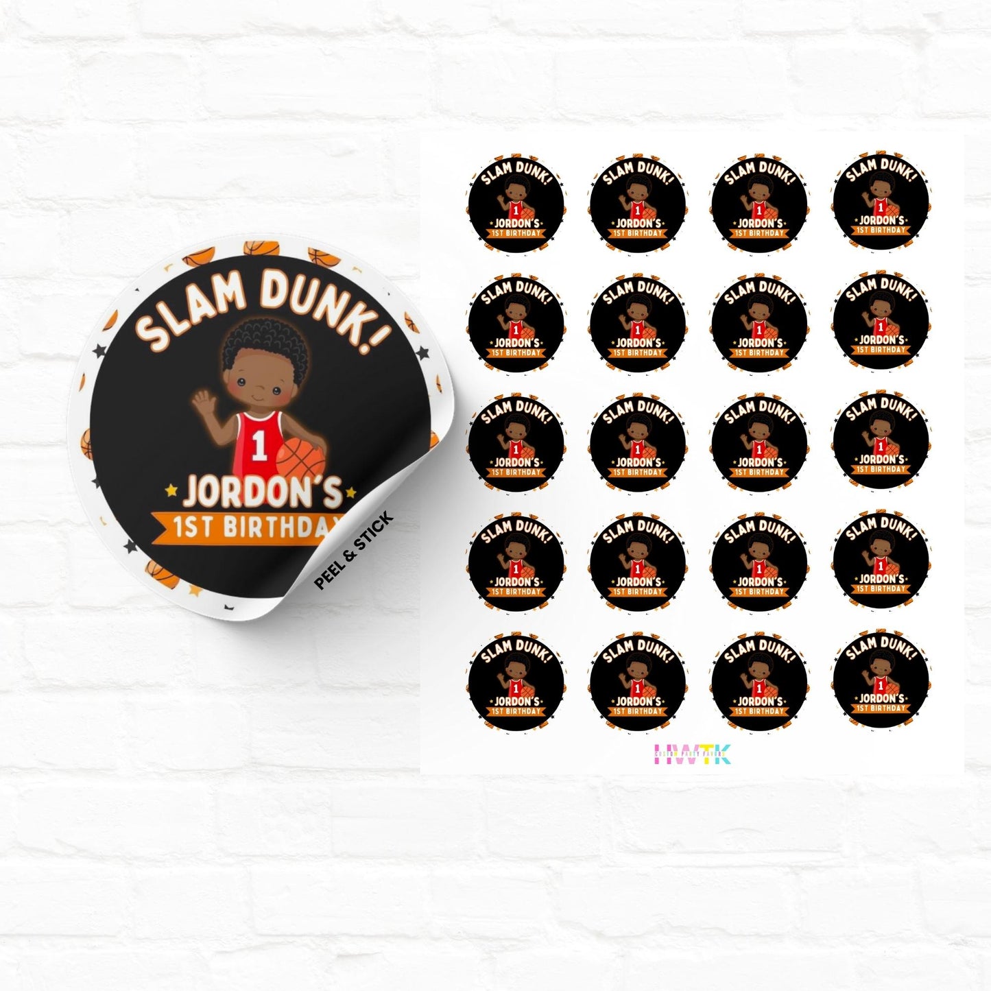 Basketball Party Slam Dunk 2" Personalized Round Stickers
