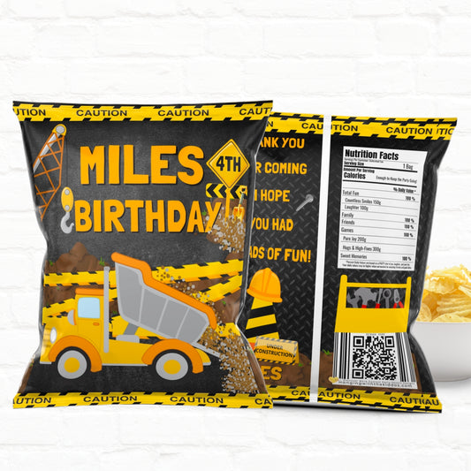 Construction Birthday Custom Party Favor Treat Bags|Chip Bags