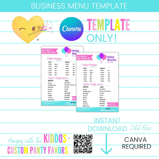 Custom Party Favors Business Menu Template