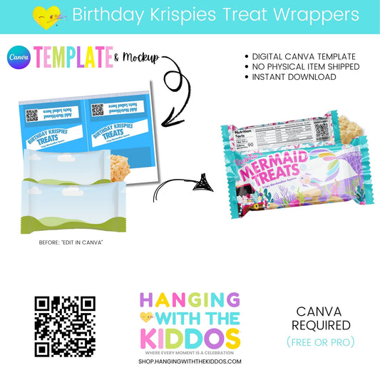 Birthday Krispies Treat Wrappers - Customizable Canva Template & Mockup