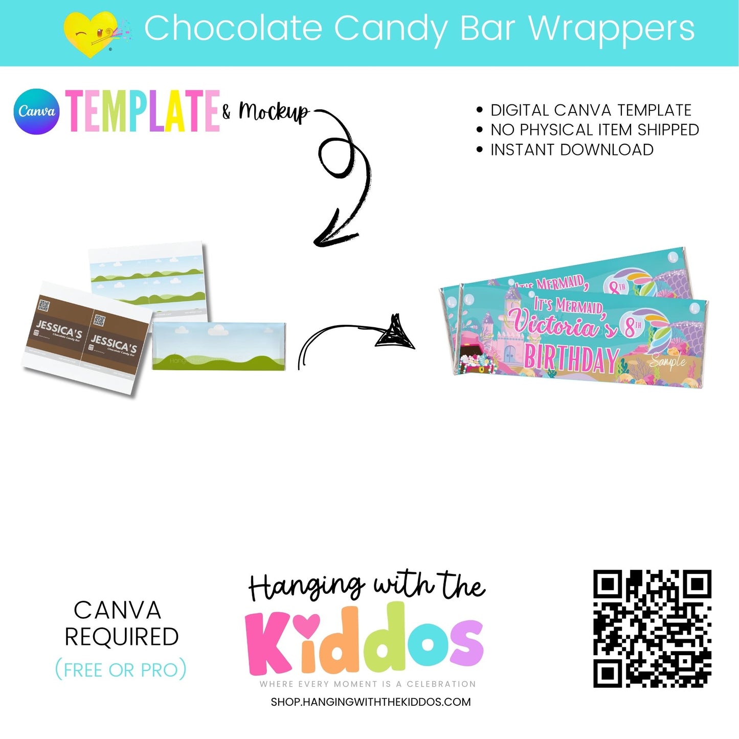 Custom Chocolate Candy Bar Wrappers- Canva Template & Mockup