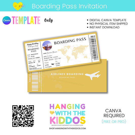 Editable Boarding Pass Invitation Template (Canva)