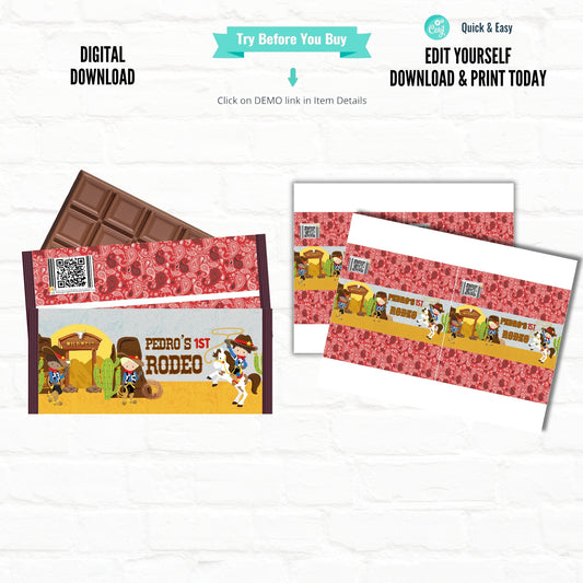 Western Cowboy Personalized Chocolate Candy Bar Wrappers| Printable File