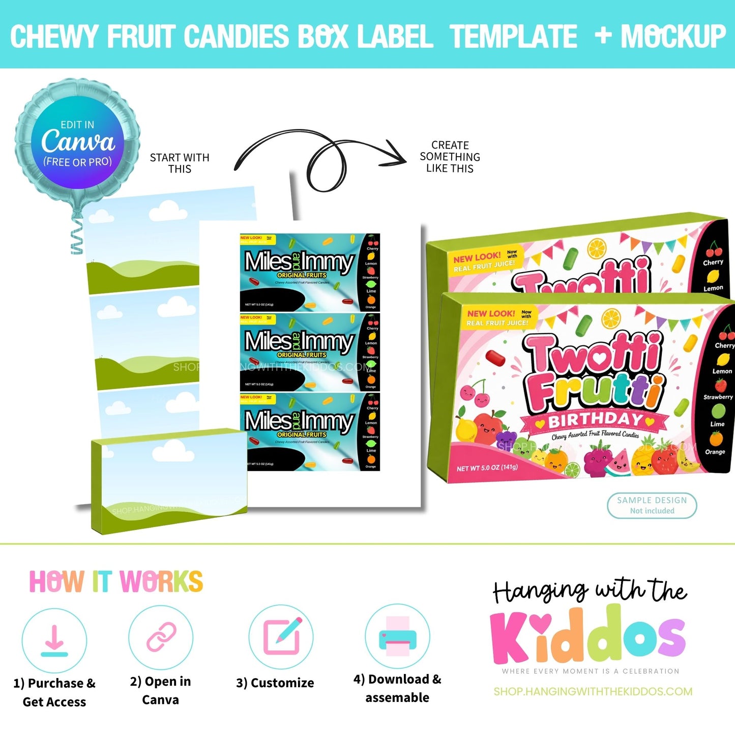Chewy Fruit Candy Box Label Template