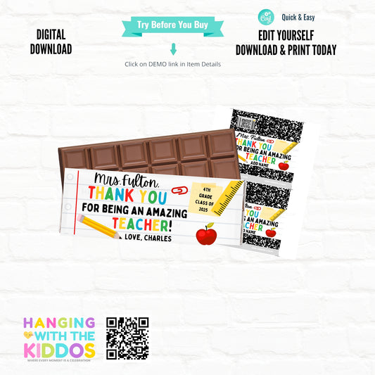 Teacher Appreciation Printable Candy Bar Wrapper