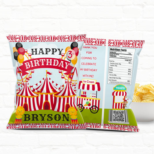 Circus Party Favors Personalized Chip Bag Template |Printable File