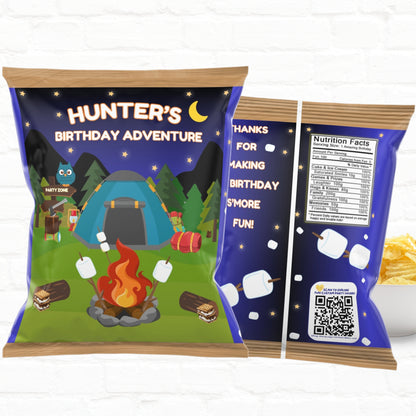 Editable Campfire Chip Bag Template for Birthday Party | Digital Download