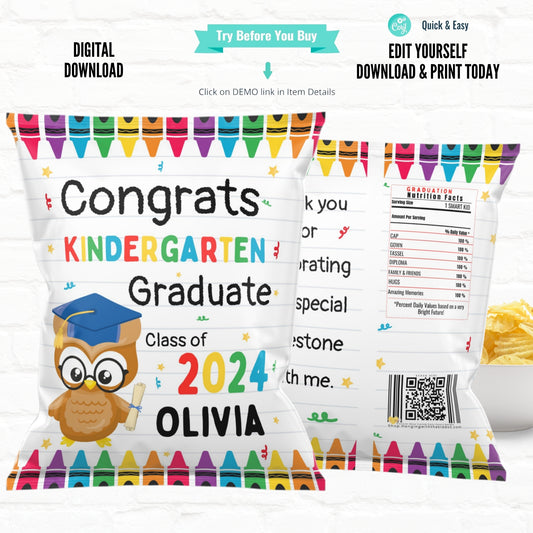 Graduation Party Favors Personalize Goodie Bags| Chip Bag Template|Printable File