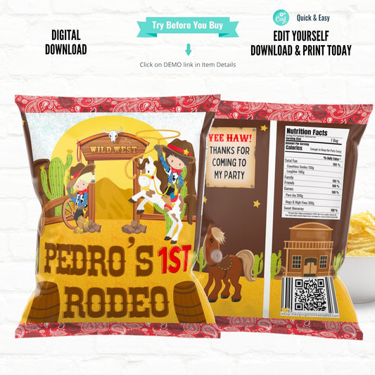Western Cowboy Personalized Chip Bags|Printable File  03