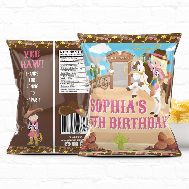 Cowgirl Birthday Custom Party Favor Treat Bags|Chip Bags