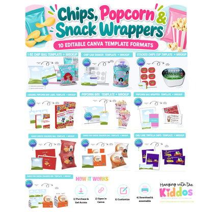 Chip Bag & Popcorn Canva Template Bundle