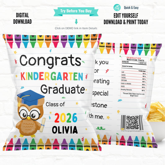 Personalized Graduation Chip Bag Wrappers | Editable DIY Party Favor