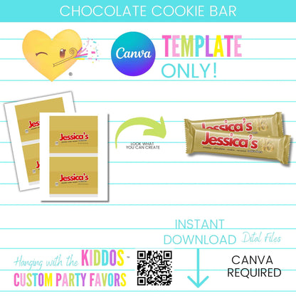 Chocolate Cookie Bar Wrapper Template Canva | Editable + Mockup