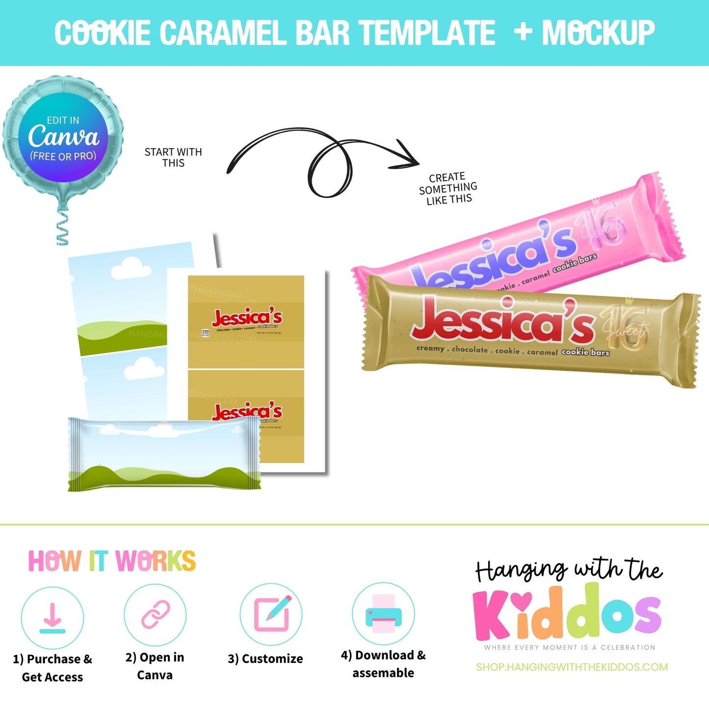 Chocolate Cookie Bar Wrapper Template Canva | Editable + Mockup