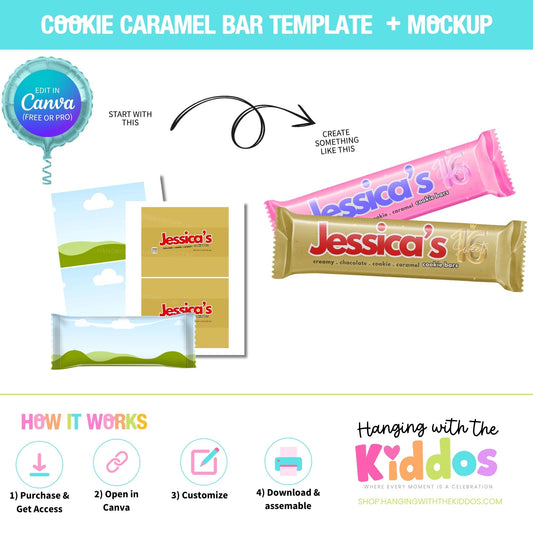 Chocolate Cookie Bar Wrapper Template Canva | Editable + Mockup