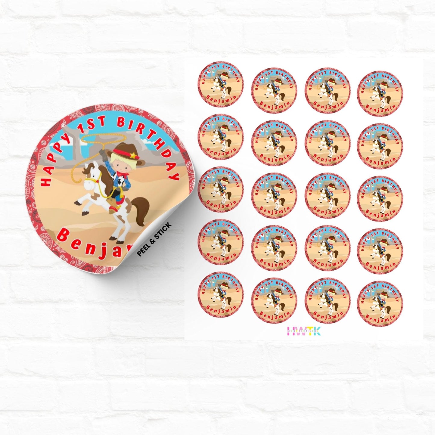Cowboy Birthday Party 2" Personalized Round Stickers