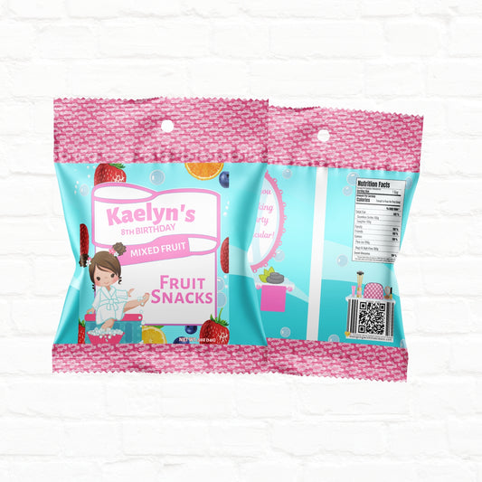 Spa Party Personalized Fruit Snack Pouches | Perfect Party Favors