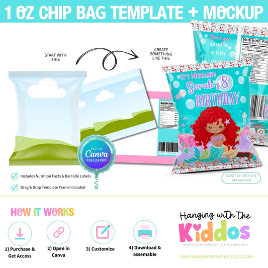 Chip Bag Template Canva | Editable Party Favor + Mockup