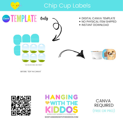 Editable Chips Cup Label Template Canva – Party Favor + Mockup