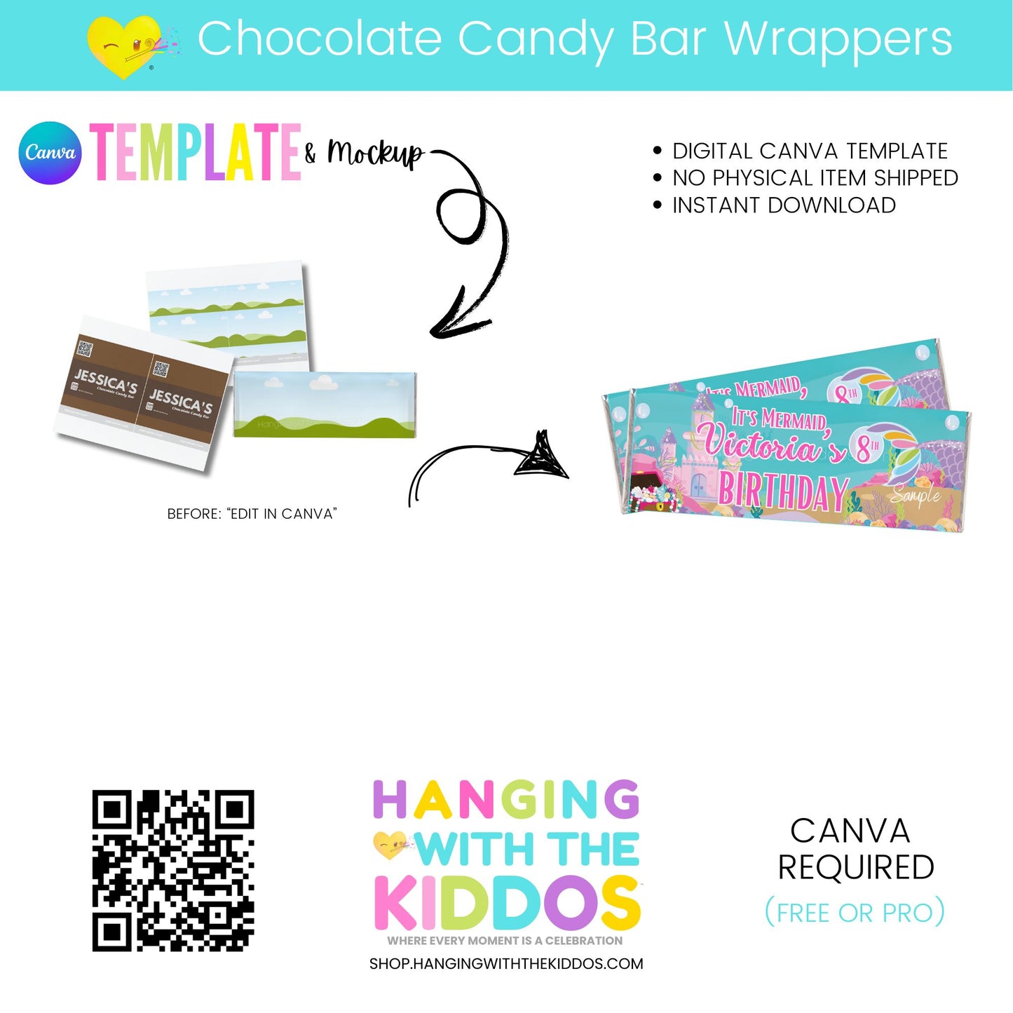 Custom Chocolate Candy Bar Wrappers- Canva Template & Mockup