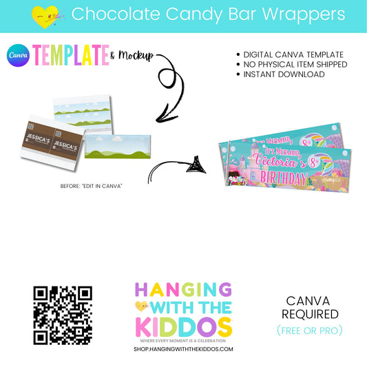 Custom Chocolate Candy Bar Wrappers- Canva Template & Mockup