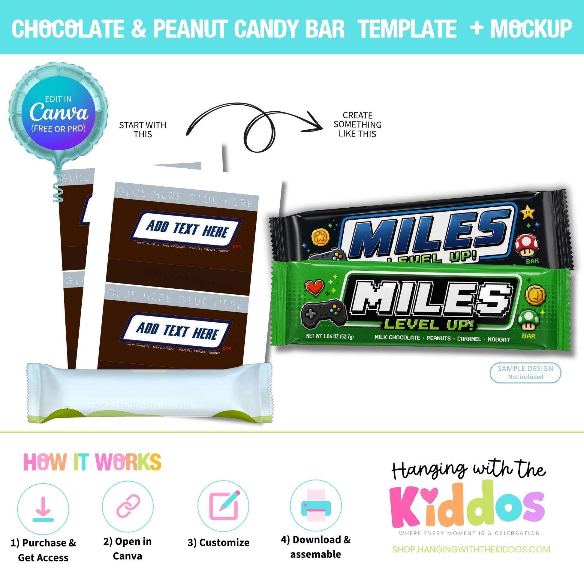 Candy Bar Wrapper Template Canva + Mockup Included