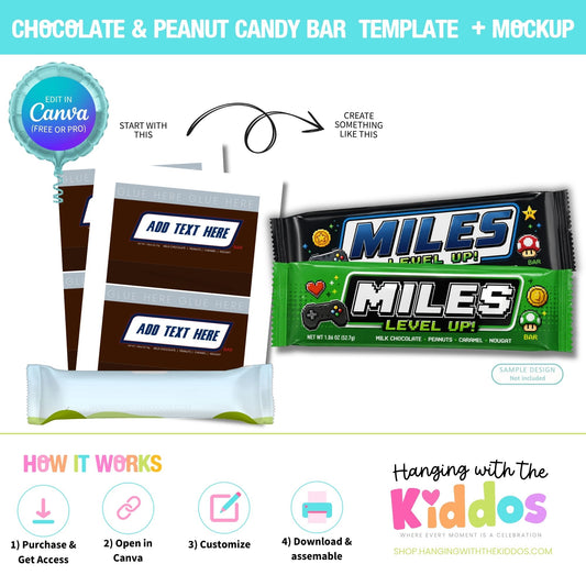 Candy Bar Wrapper Template Canva + Mockup Included