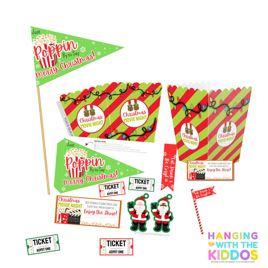 Christmas Movie Night Popcorn Box Printable Set