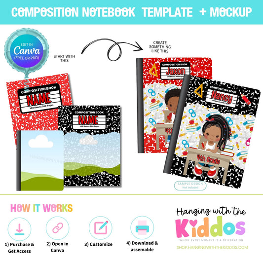 Composition Notebook Canva Template + Mockup