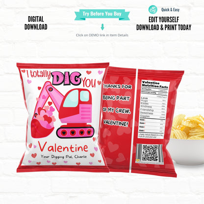 Construction Valentine Chip Bag Template