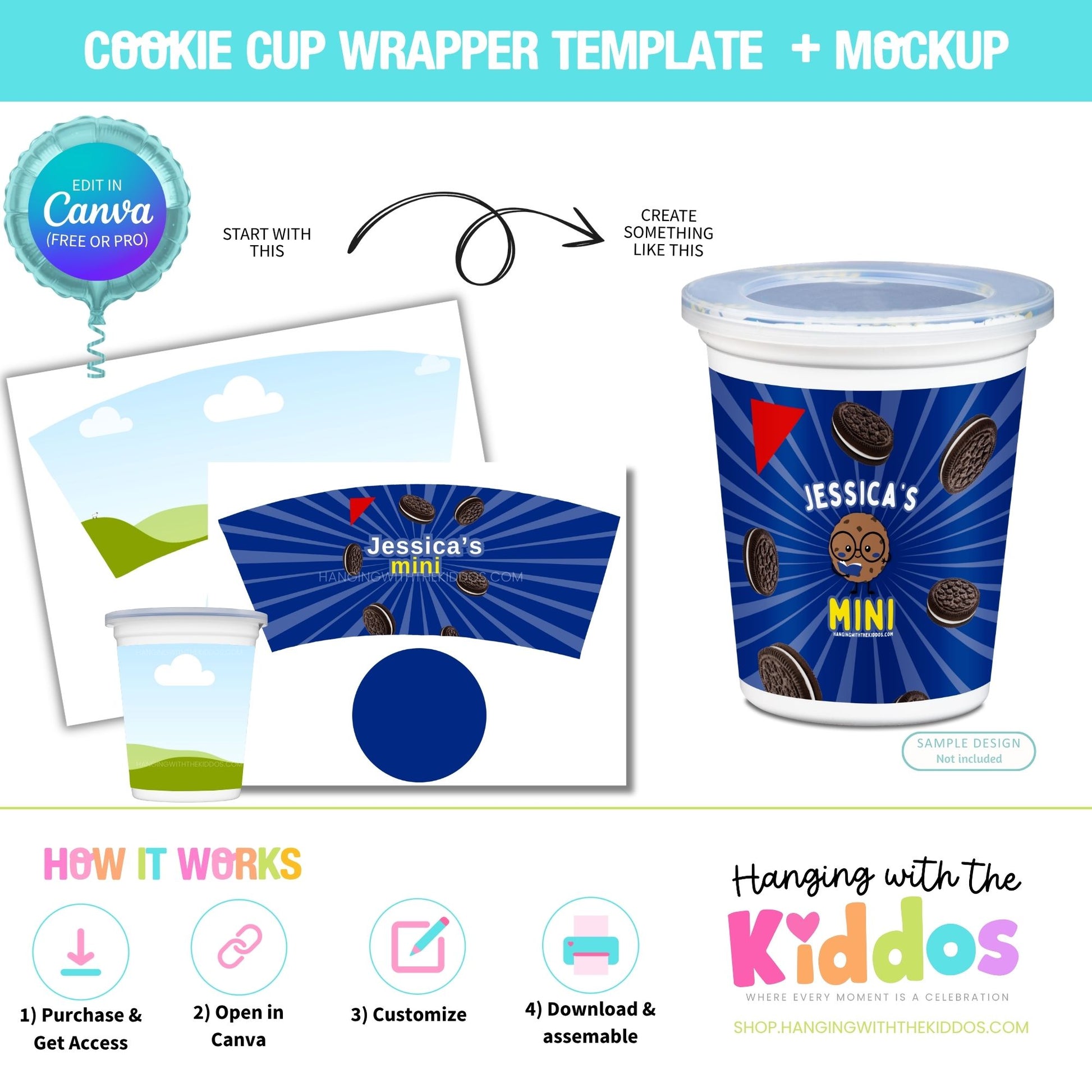 Cookie Cup Wrapper Template Canva |Editable + Mockup