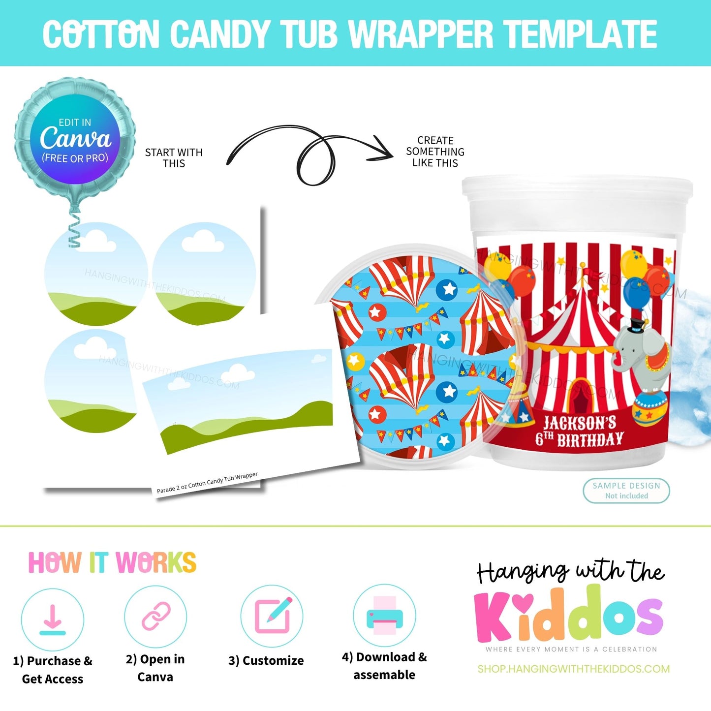 Cotton Candy Tub Wrapper (Front & Sides Only) – Canva Template