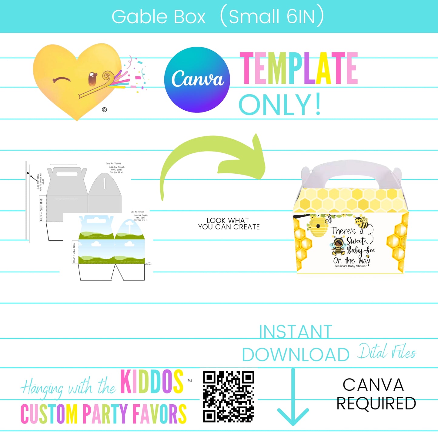 Custom Gable Box Template for Canva - Printable Party Favor Boxes for Birthdays, Weddings, and Special Occasions