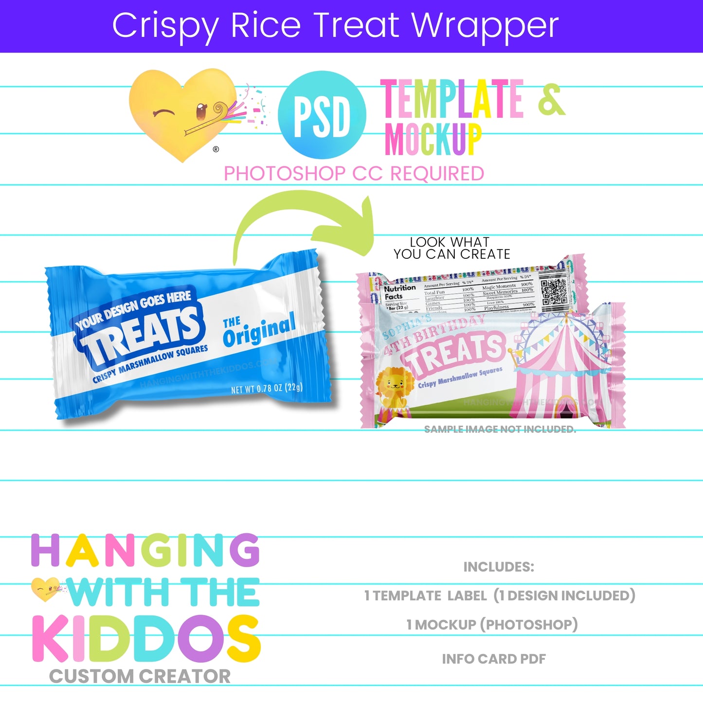 Customizable Crispy Rice Treat Wrapper Template and Mockup for Photoshop CC