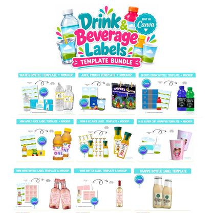 Drink Label Canva Templates | Water Bottle & Juice Labels