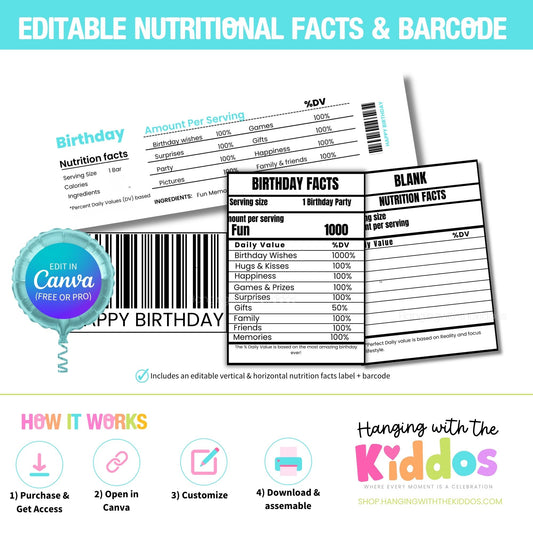 Nutrition Facts Label Template Canva | Editable + Barcode