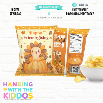 Thanksgiving Chip Bag Template - Editable & Printable Party Favor