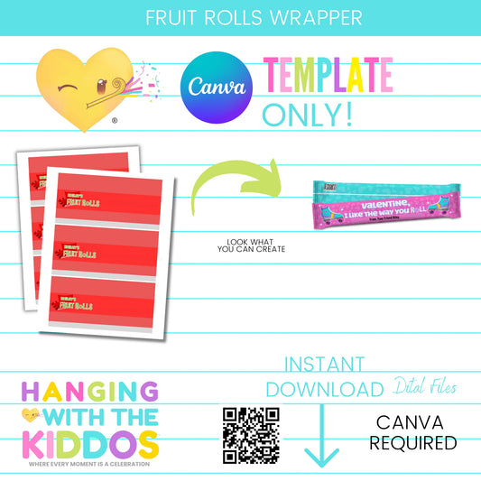 Fruit Rolls Wrapper Template | Canva Editable Party Favor Design