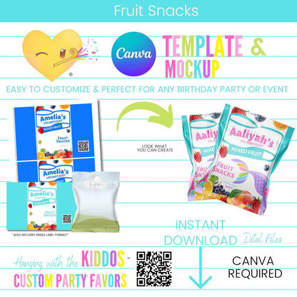 Custom Fruit Snack Wrapper Template Canva | Party Favor Labels