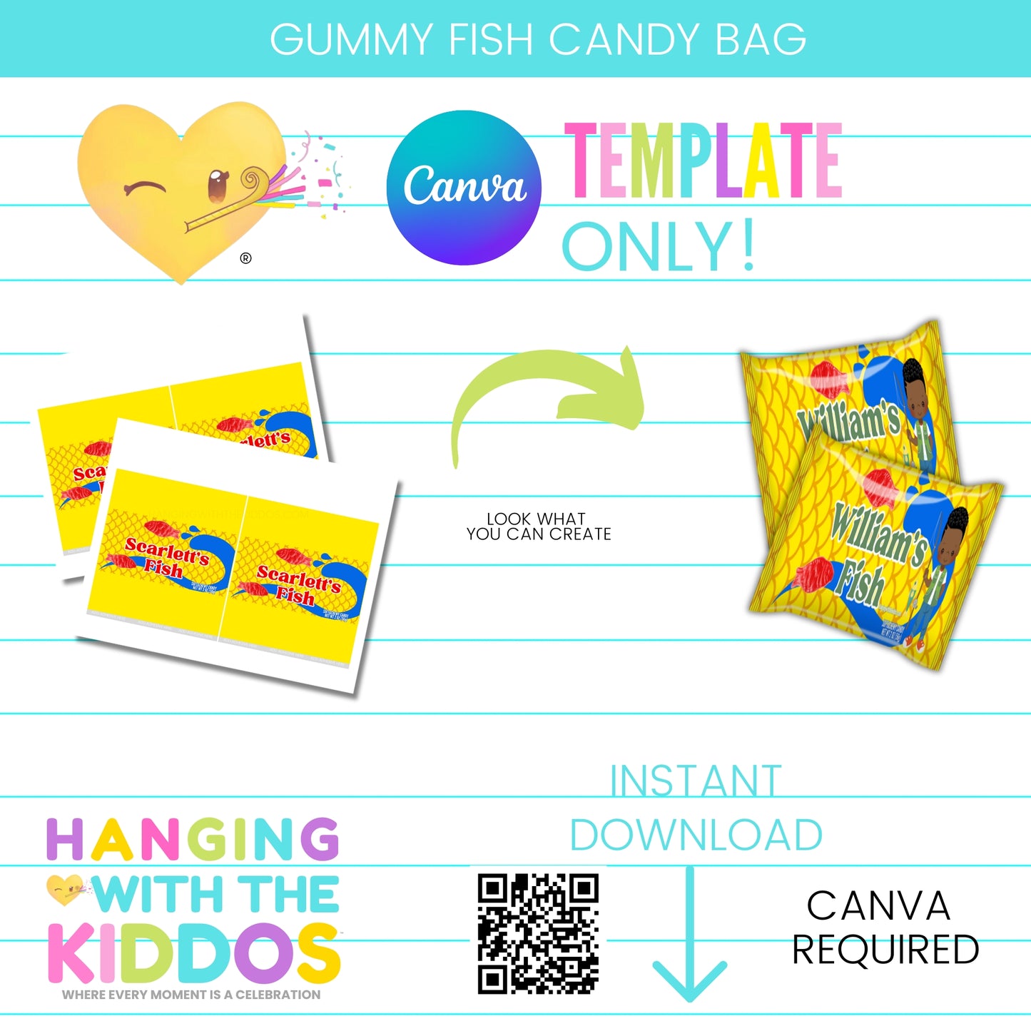 Gummy Fish Candy Bag Canva Template