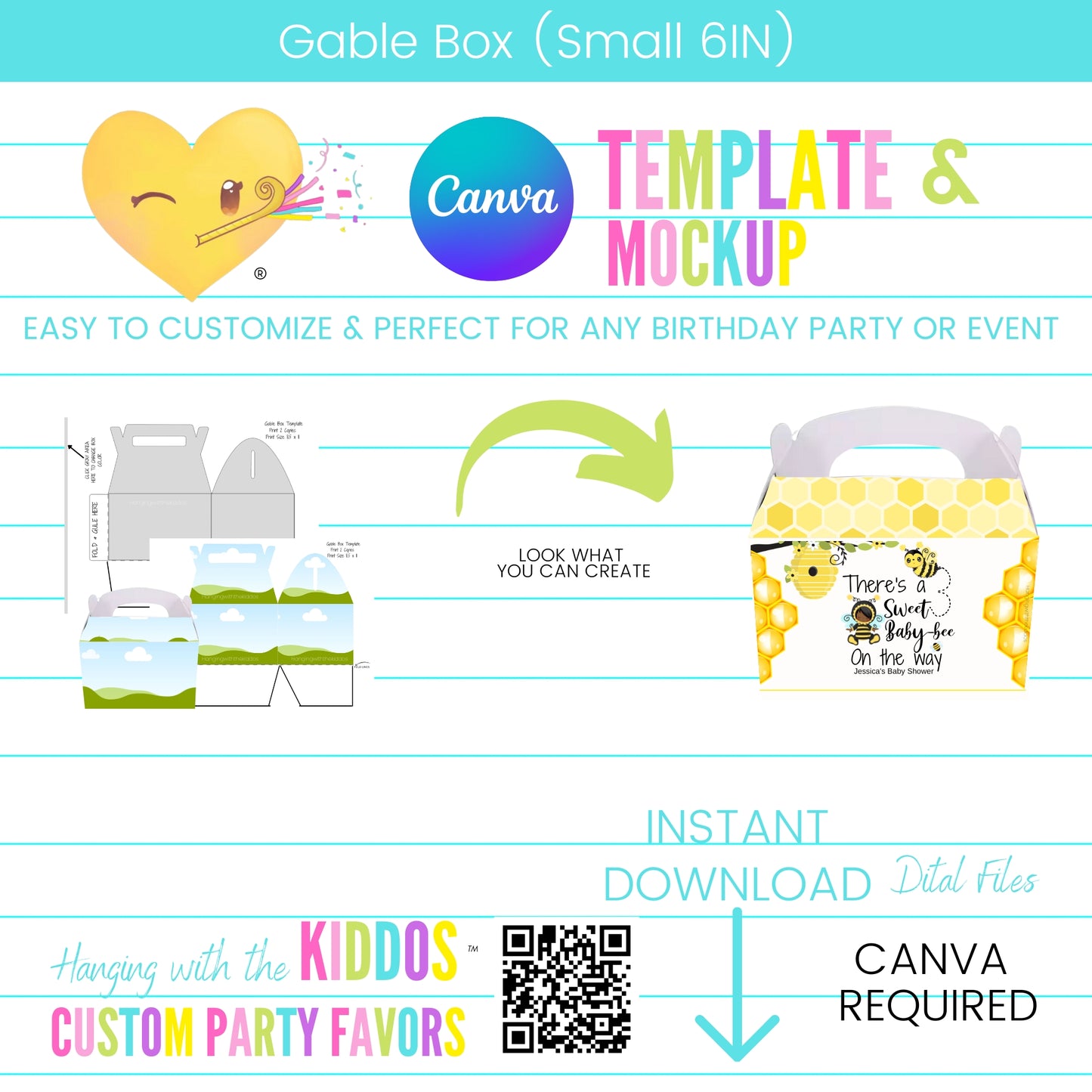 Custom Gable Box Template and Mockup for Canva - Printable Party Favor Boxes for Birthdays, Weddings, and Special Occasions