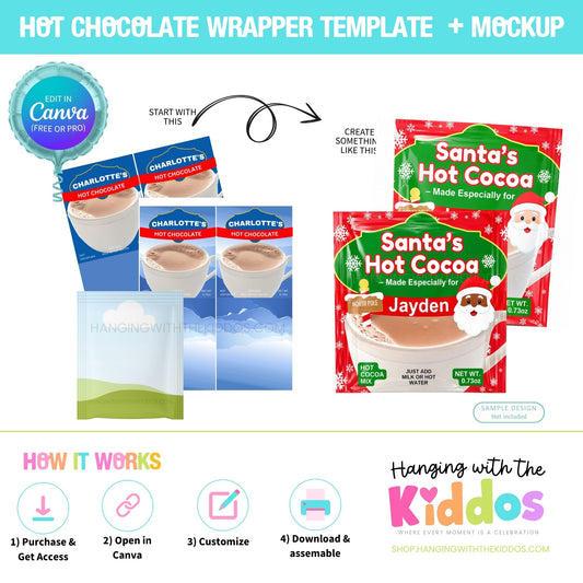 Hot Cocoa Mix Wrapper Template Canva | Editable + Mockup
