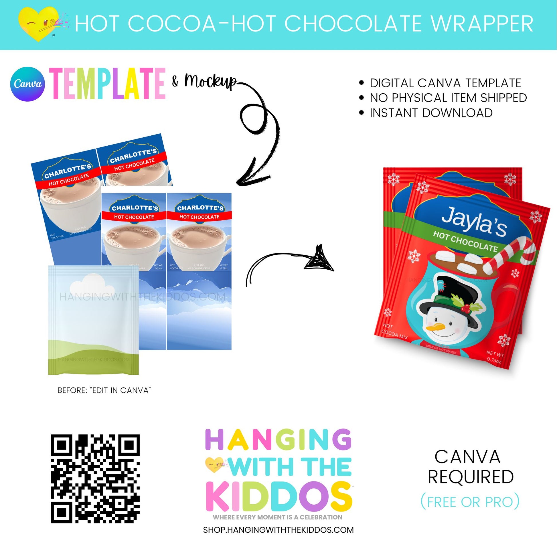 Hot Cocoa Mix Wrapper Template with Mockup