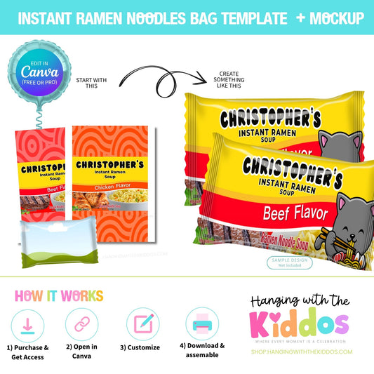 Ramen Noodles Wrapper Template Canva | Editable + Mockup