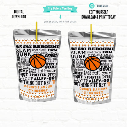 Customizable Basketball Juice Pouch Labels - Digital Download