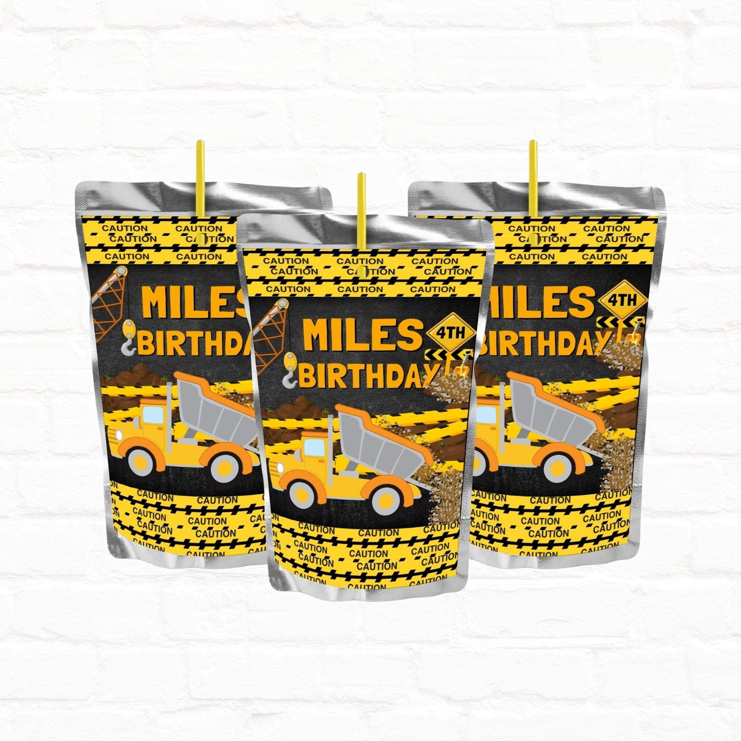 Construction Birthday Personalized Juice Pouch Labels|Boys